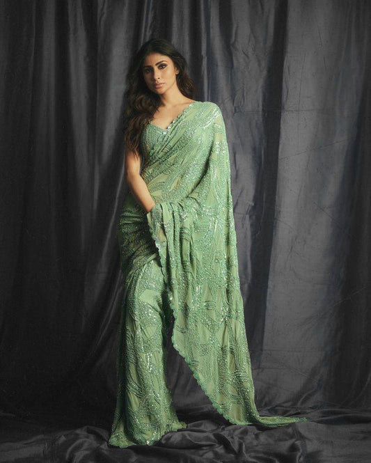 Vigorous Green Embroidery Saree
