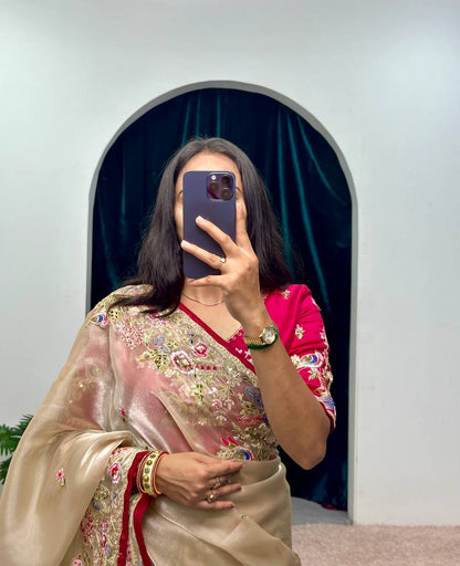 Cotton Thread and Embroidery Work Saree