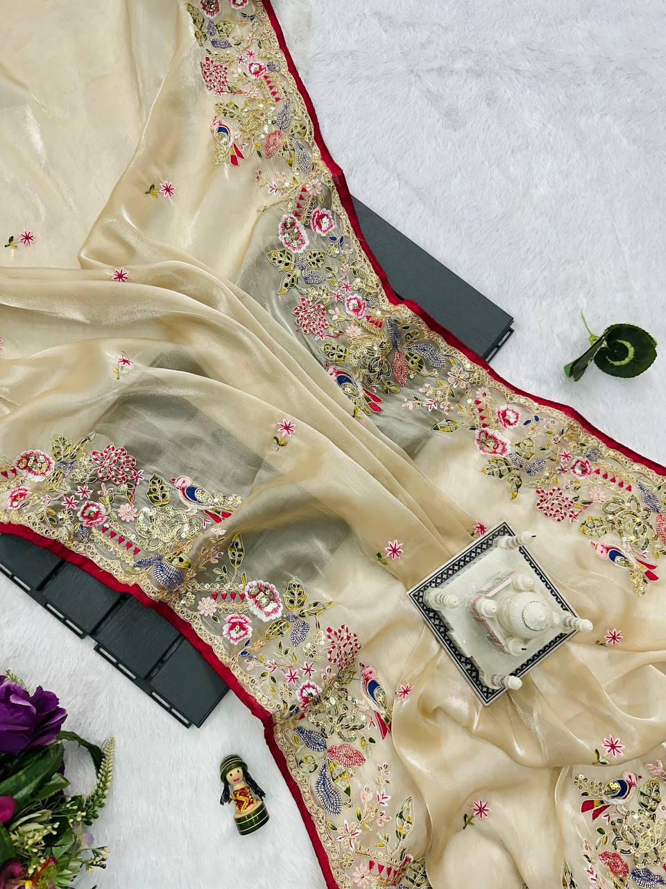 Cotton Thread and Embroidery Work Saree