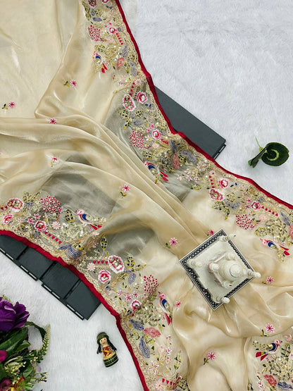 Cotton Thread and Embroidery Work Saree