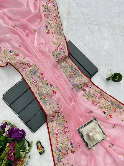 Cotton Thread and Embroidery Work Saree