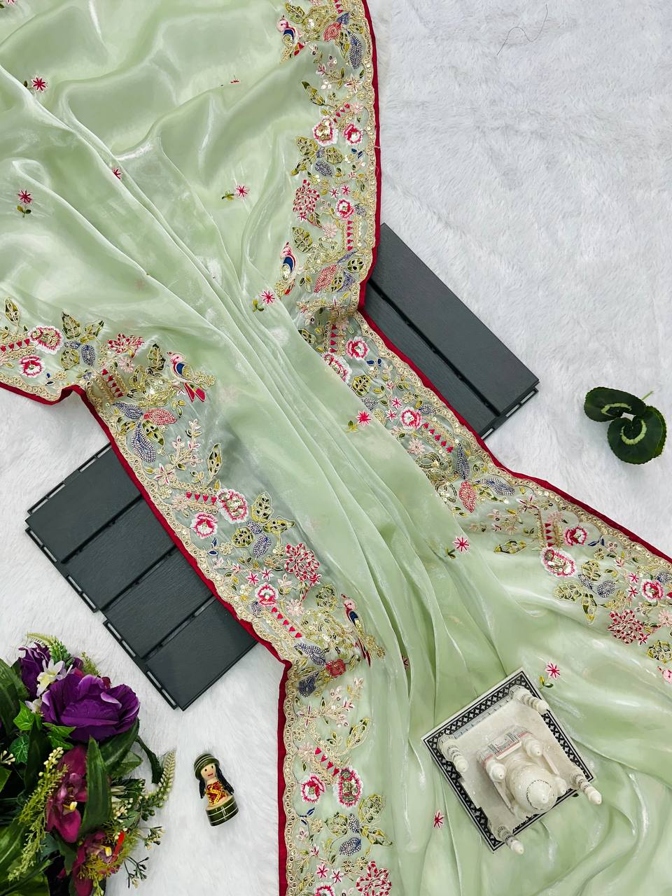Cotton Thread and Embroidery Work Saree
