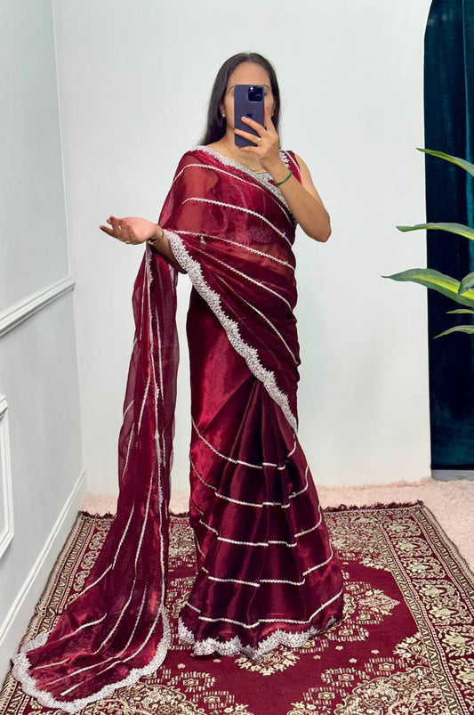 Burbary With Blooming Color Embroidery Saree
