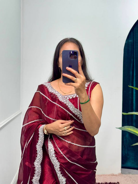 Burbary With Blooming Color Embroidery Saree