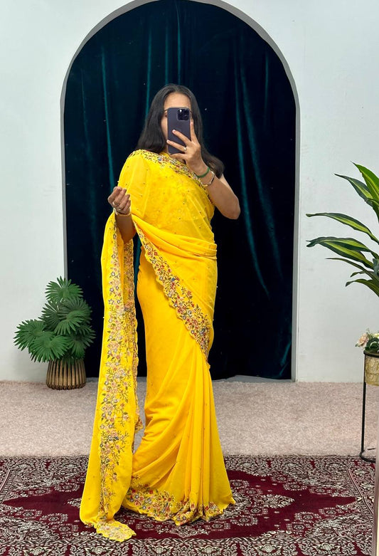 Catsup Mustard Embroidery Saree