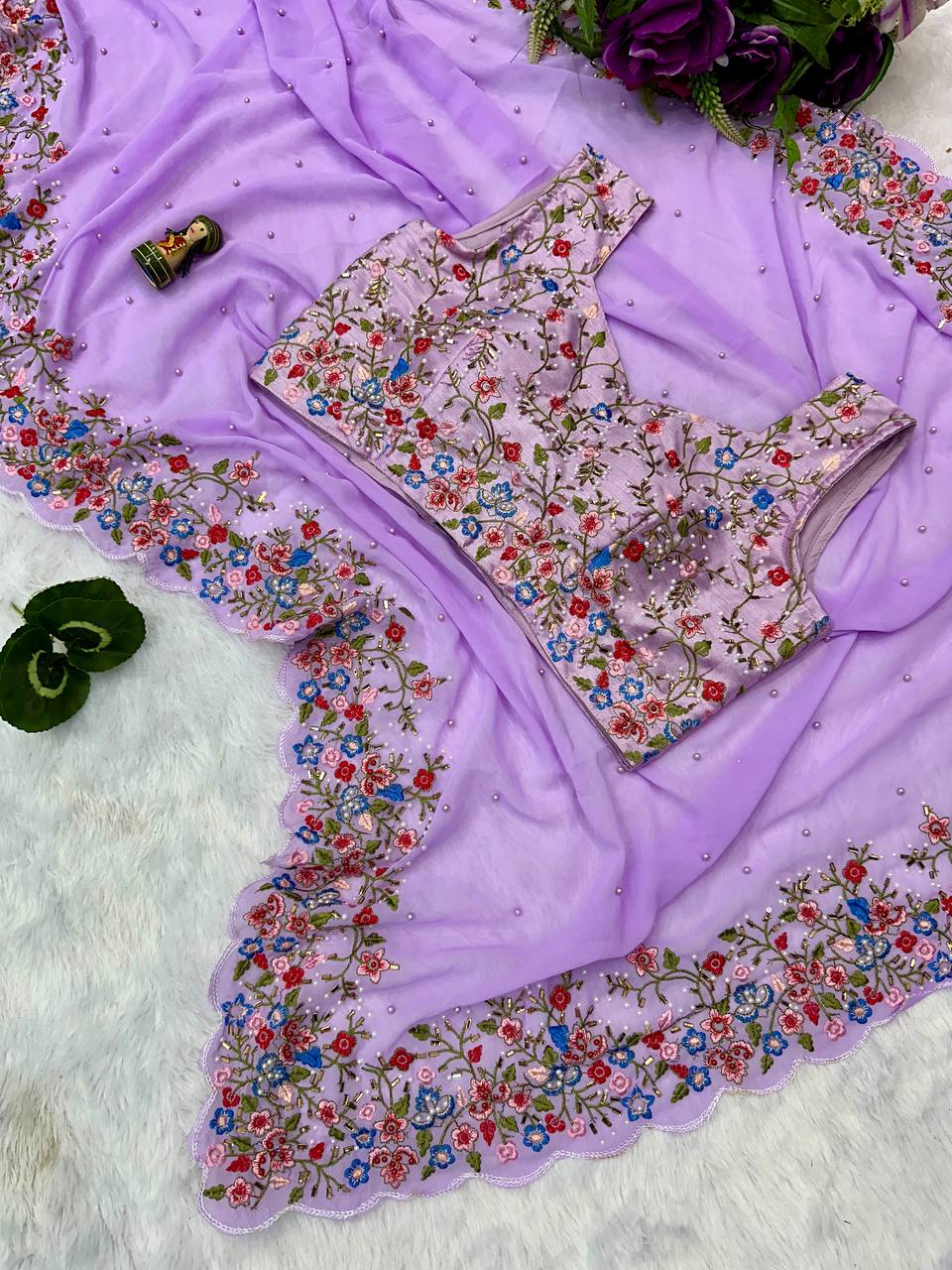Lavender Purple Embroidery Saree