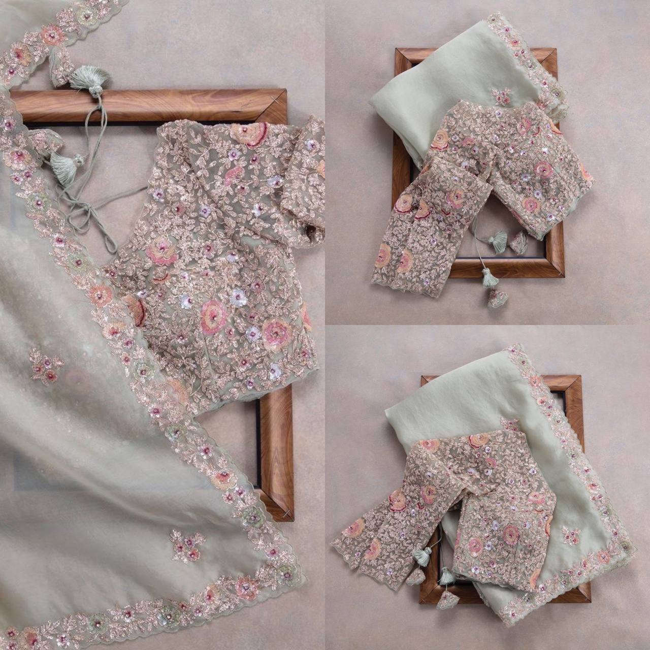Feracious Green Embroidery Saree