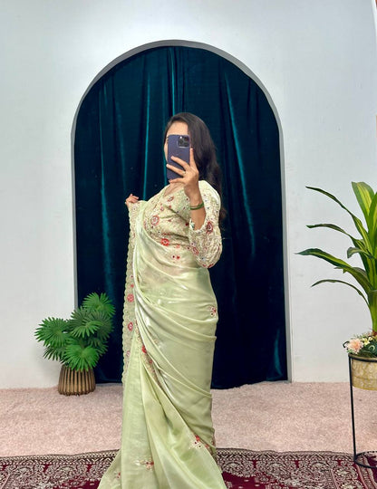 Feracious Green Embroidery Saree
