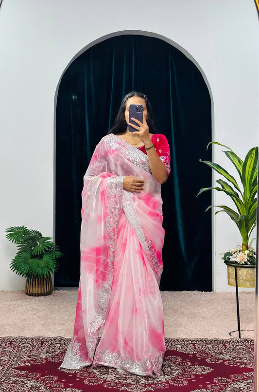 Chestnut Pink Embroidery Saree