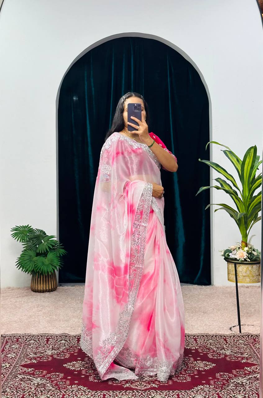 Chestnut Pink Embroidery Saree