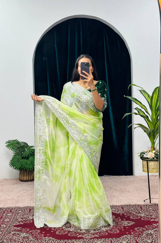 Aplenty Green Embroidery Saree