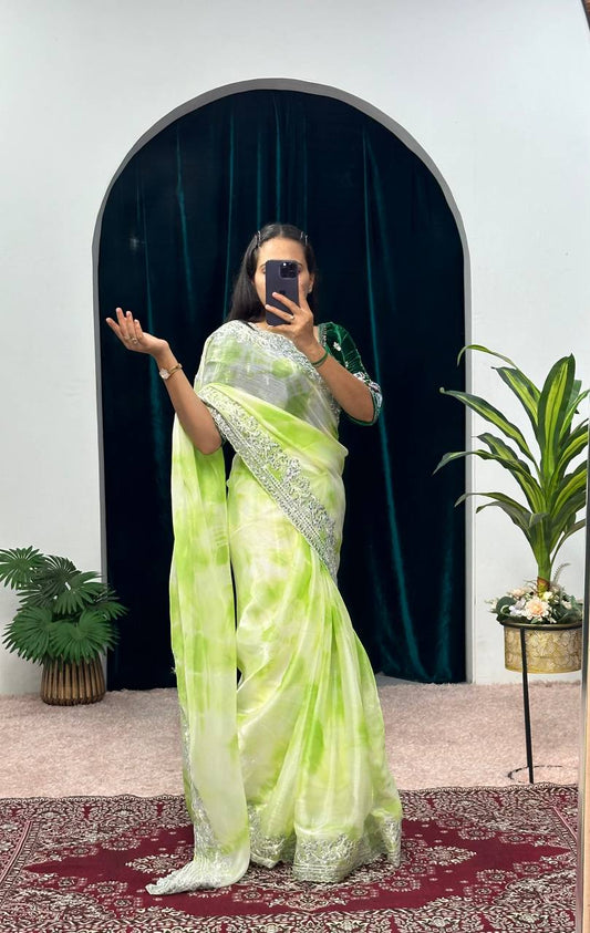 Aplenty Green Embroidery Saree