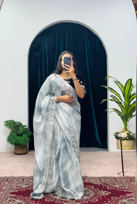 Argentate Gray Embroidery Saree