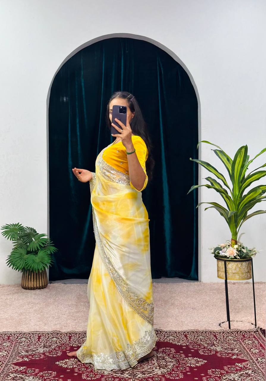 Tawny Yellow Embroidery Saree