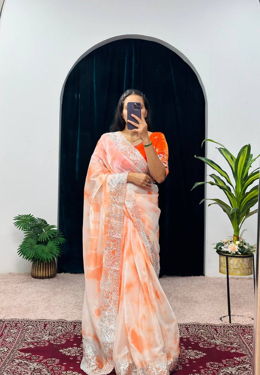 Valencia Orange Embroidery Saree