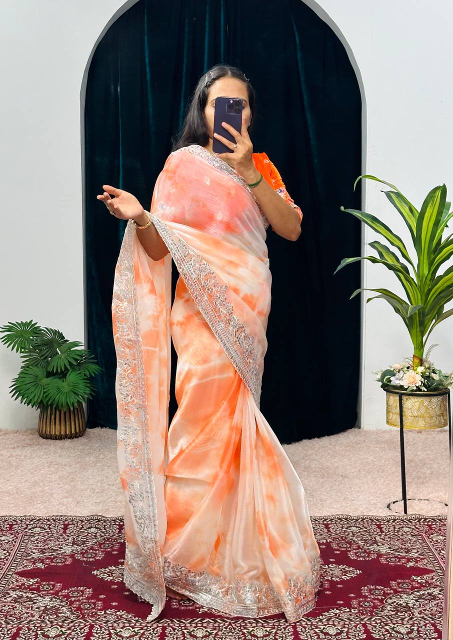 Valencia Orange Embroidery Saree