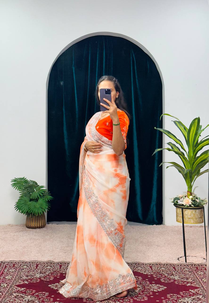 Valencia Orange Embroidery Saree
