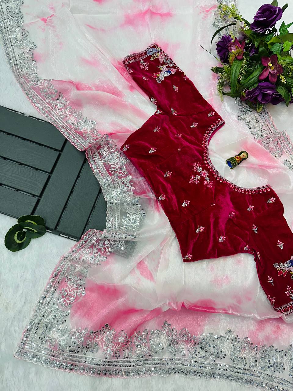 Chestnut Pink Embroidery Saree