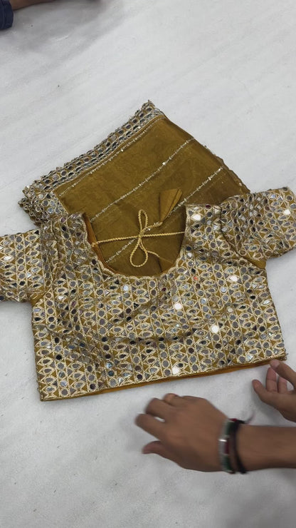 Leucous Golden Sequnece With Mirror Work
