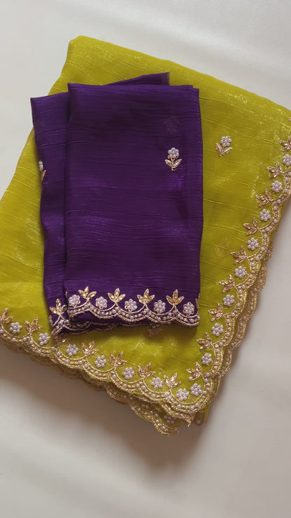 Geometric Chiffon Embroidery Saree